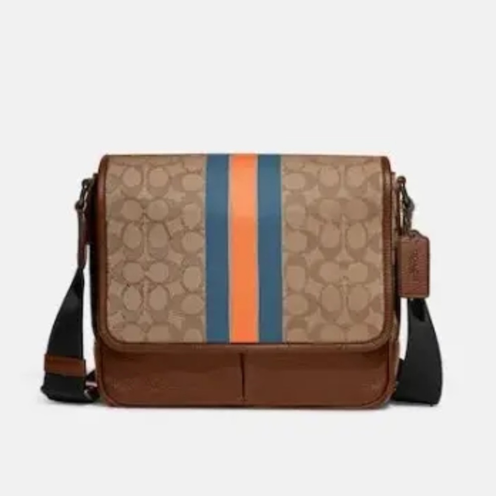 Coach C9366 Thompson Small map bag Jacquard varsity strip leather messenger - Picture 2 of 15